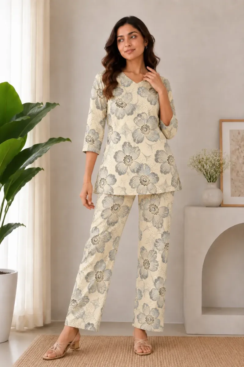 Women’s Ivory Floral Printed Co-Ord Set