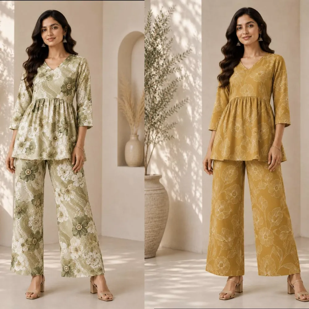 Women Floral Printed Peplum Poly Rayon Co-Ord Set #6