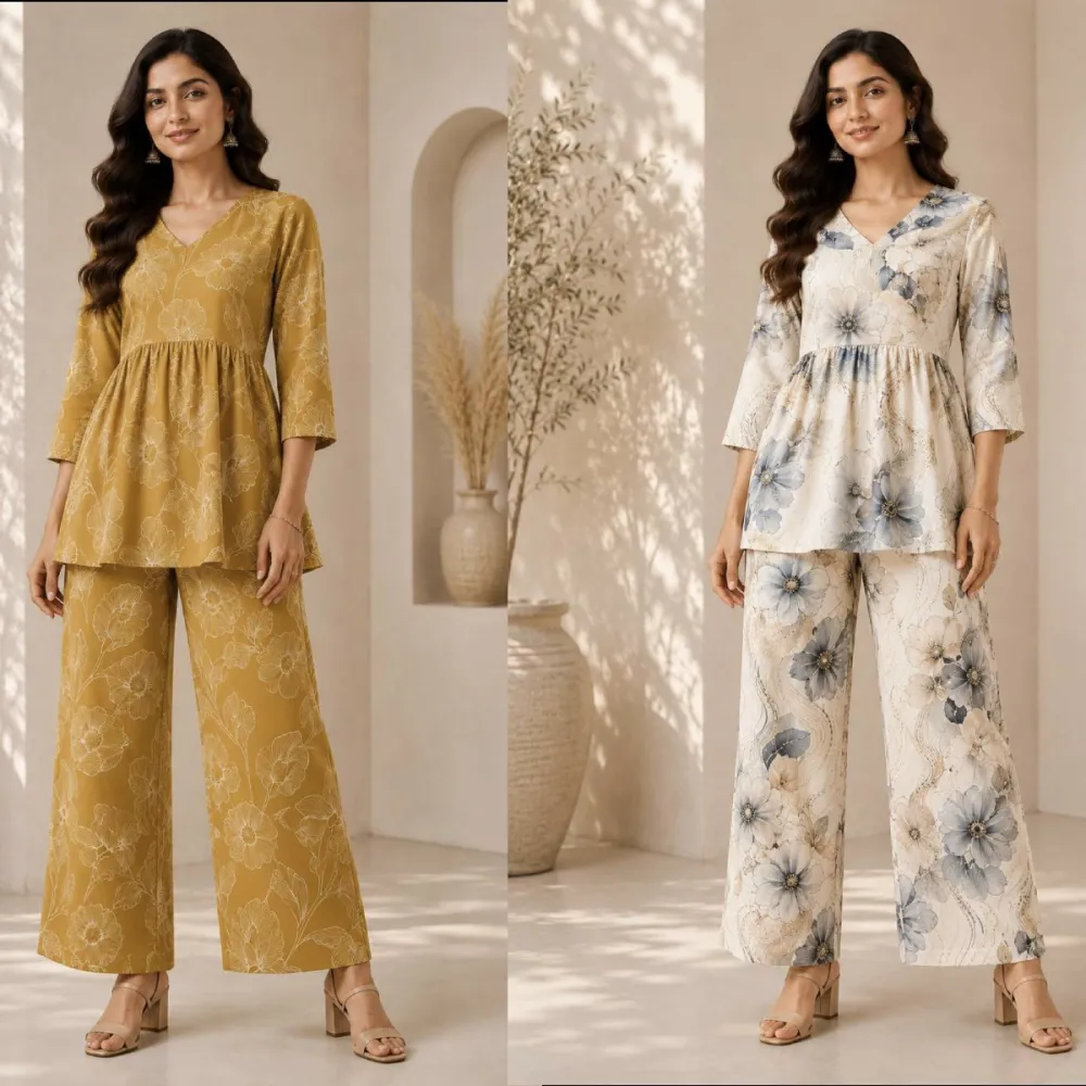 Women Floral Printed Peplum Poly Rayon Co-Ord Set #7