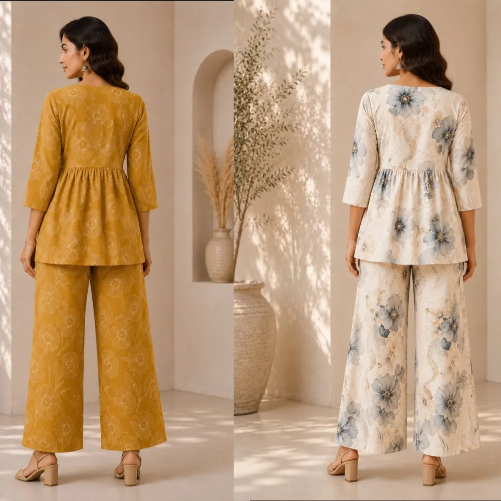 Women Floral Printed Peplum Poly Rayon Co-Ord Set #7