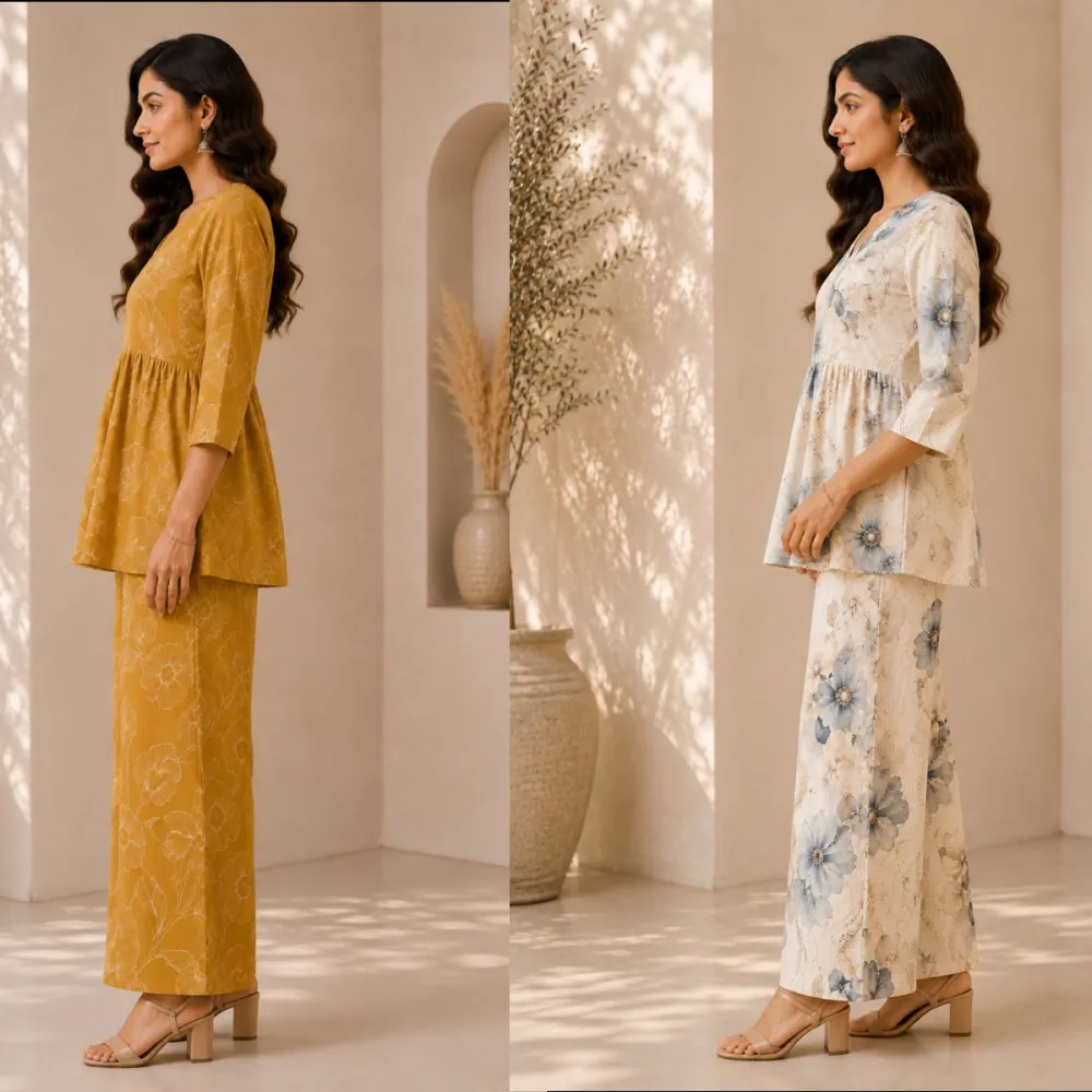 Women Floral Printed Peplum Poly Rayon Co-Ord Set #7