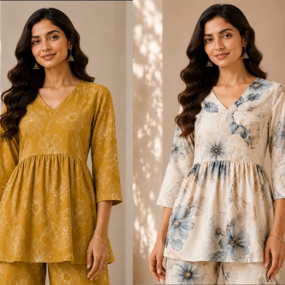 Women Floral Printed Peplum Poly Rayon Co-Ord Set #7