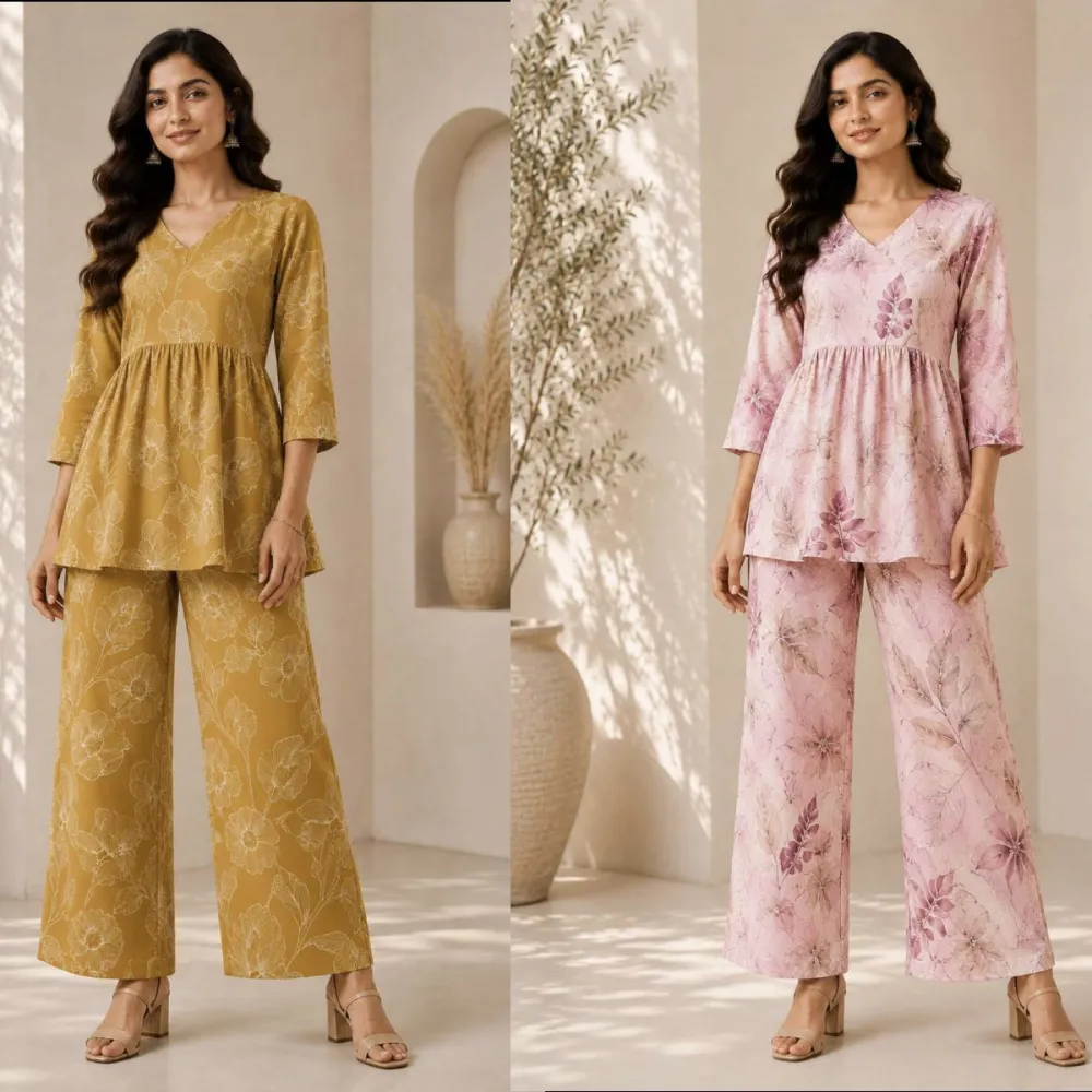 Women Floral Printed Peplum Poly Rayon Co-Ord Set #8