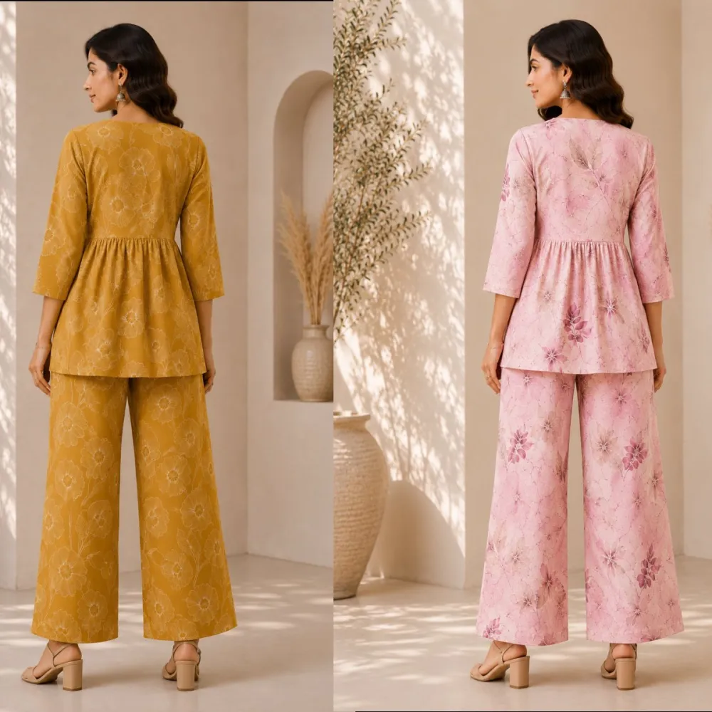 Women Floral Printed Peplum Poly Rayon Co-Ord Set #8