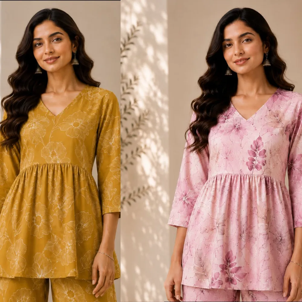 Women Floral Printed Peplum Poly Rayon Co-Ord Set #8