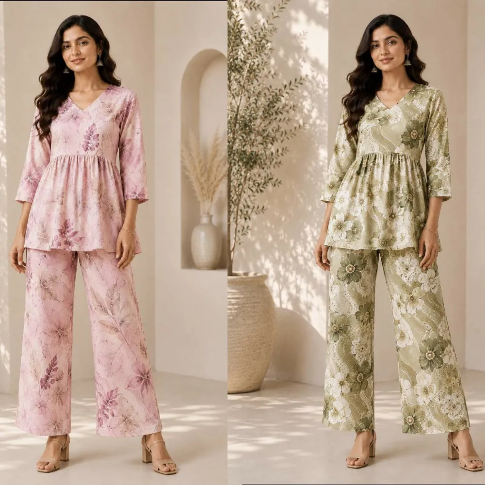 Women Floral Printed Peplum Poly Rayon Co-Ord Set #9
