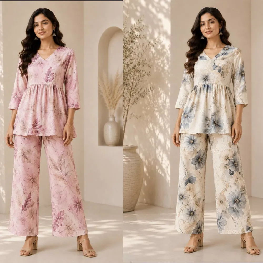 Women Floral Printed Peplum Poly Rayon Co-Ord Set #10