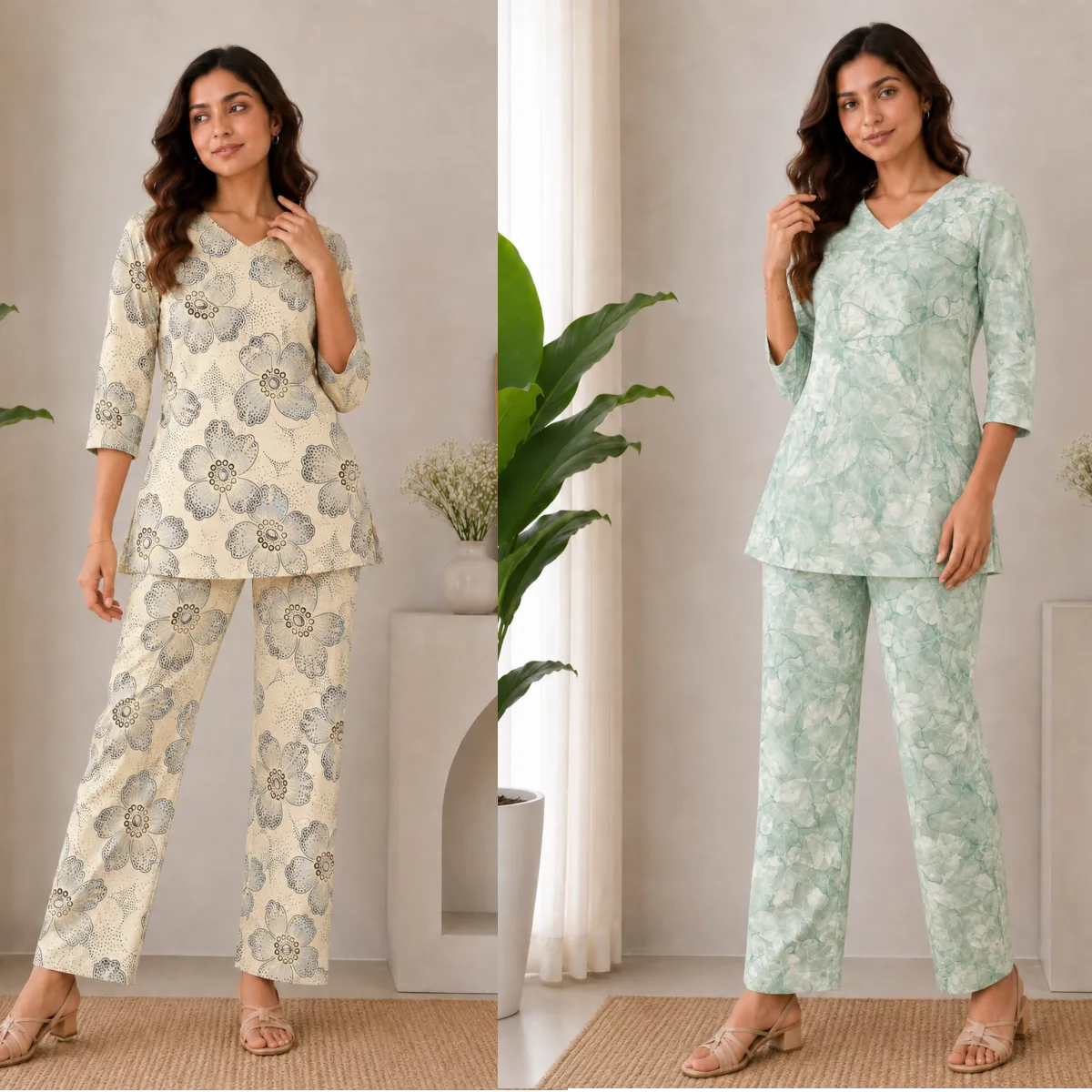 Women’s Elegant Floral Print Poly Rayon Co-Ord Set Pack of 2